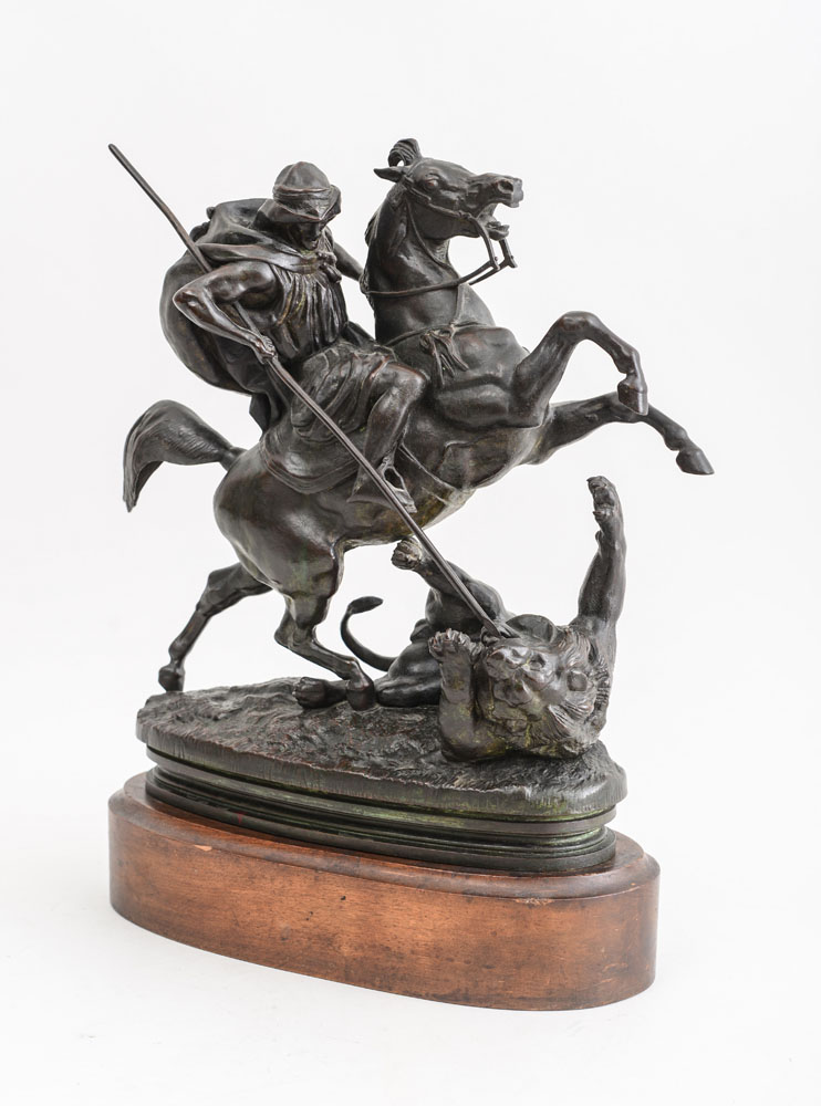 Appraisal: AFTER ANTOINE-LOUIS BARYE EQUESTRIAN GROUP OF ARAB HORSEMAN Bronze inscribed