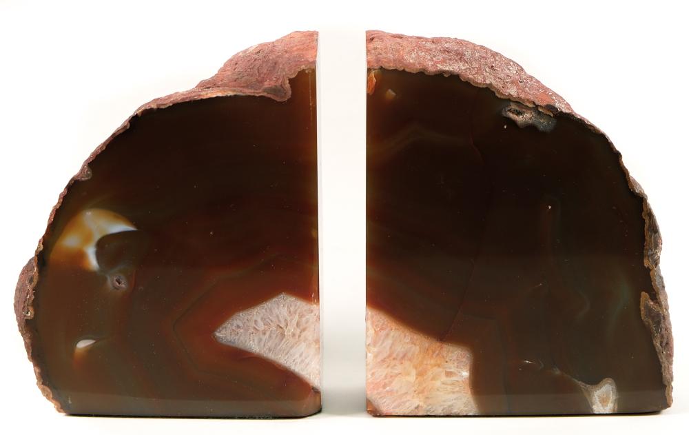 Appraisal: Pair of natural agate geode bookends polished Approx height in