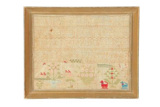 Appraisal: SAMPLER American silk and wool on linen Marking sampler with