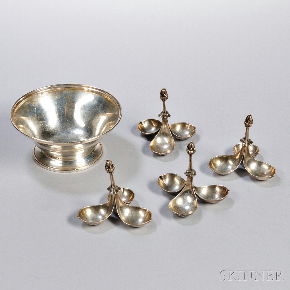 Appraisal: Four Pieces of Continental Silver Tableware and a Jensen Inc