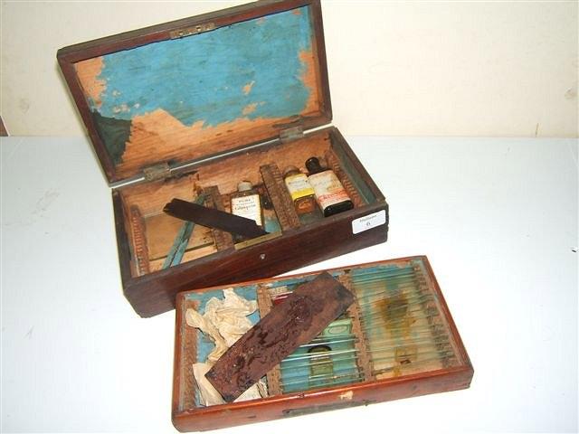 Appraisal: A GEORGIAN MAHOGANY MICROSCOPE SLIDE BOX and a small quantity