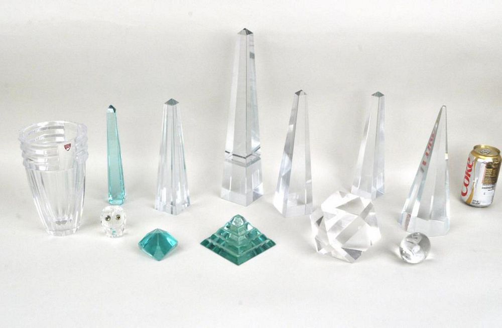 Appraisal: Collection Crystal Obelisks Objects including display objects and a large