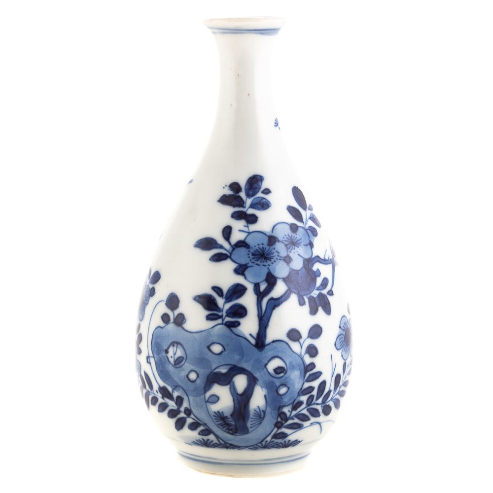 Appraisal: Small Chinese Blue White Bottle Vase Kangxi circa with scholar's