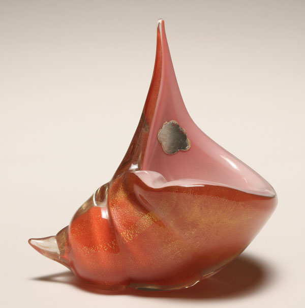 Appraisal: Alfredo Barbini Murano orange art glass nautilus shell Gold inclusions