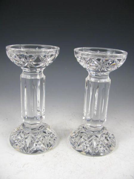 Appraisal: Pair of Waterford Crystal Pillar Candlesticks signed paneled shaft with