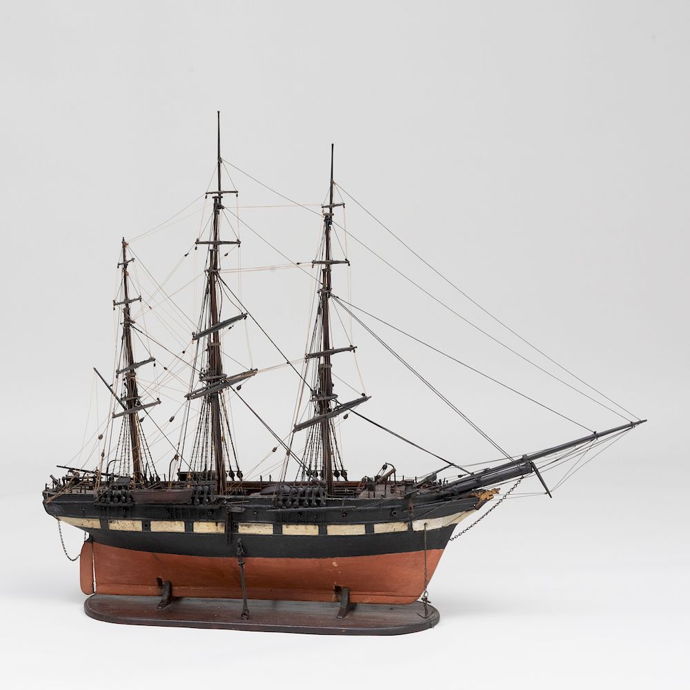 Appraisal: Painted Model of a Three-Mast Sailing Ship Mounted on a