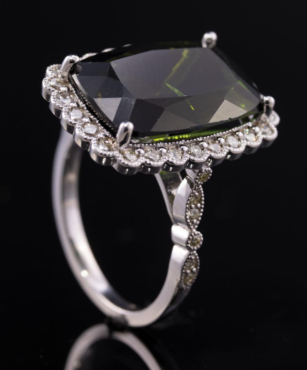 Appraisal: kt White Gold Tourmaline and Diamond Ring center prong set