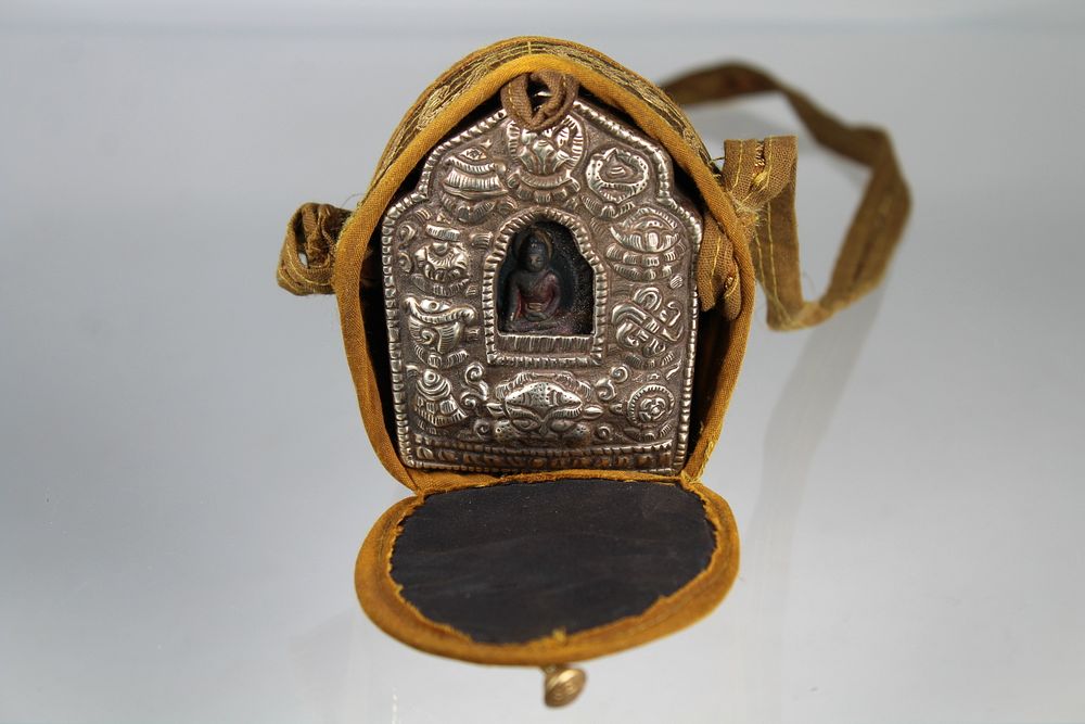 Appraisal: Antique Tibetan Box Antique Tibetan Box with Seated Buddha Figure