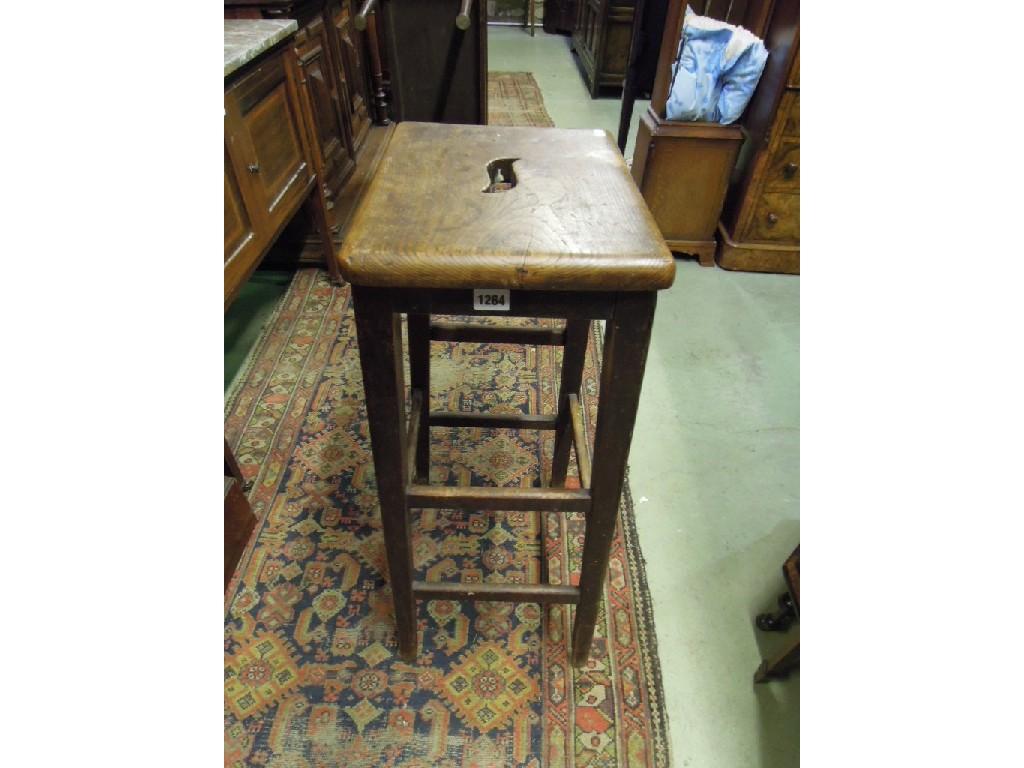 Appraisal: An elm and beech wood kitchen stool with rectangular seat