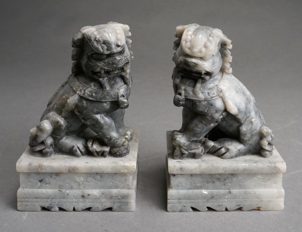 Appraisal: PAIR OF GRAY SOAPSTONE FOO DOG BOOKENDS H IN CM