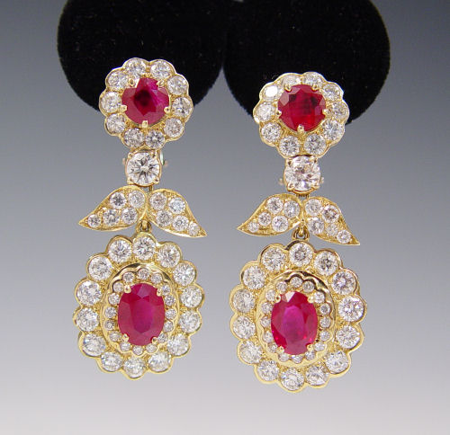 Appraisal: SCRUMPTIOUS K RUBY AND DIAMOND DROP EARRINGS K yellow gold