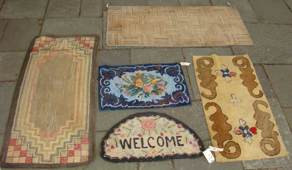 Appraisal: SIX HOOKED RUGS Three with floral designs including ' x