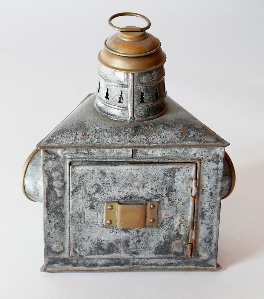 Appraisal: Three-Light Galvanized Tin and Brass Ship's Lantern Exclusive on Bidsquare