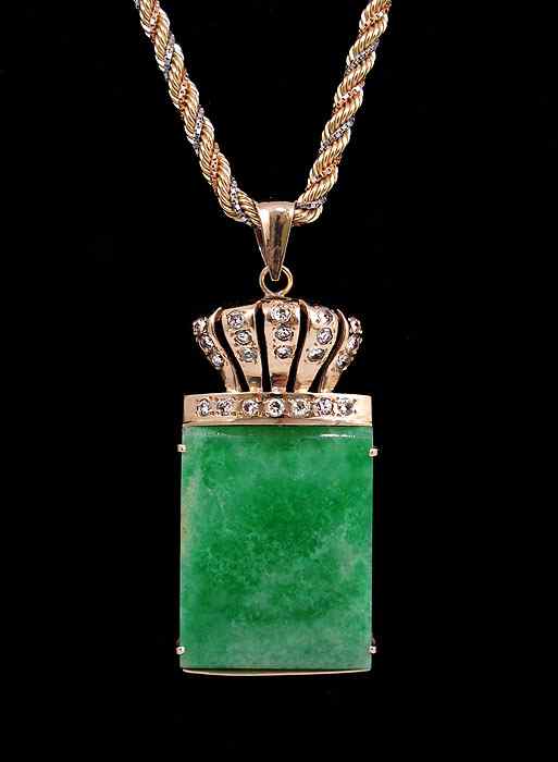 Appraisal: K GOLD JADEITE JADE AND DIAMOND PENDANT K yellow gold