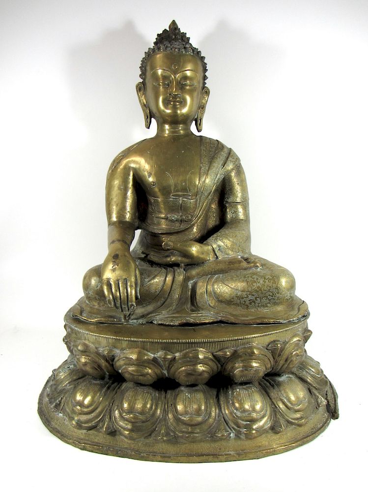 Appraisal: Large Brass Seated Buddha Chinese th century Cast in two