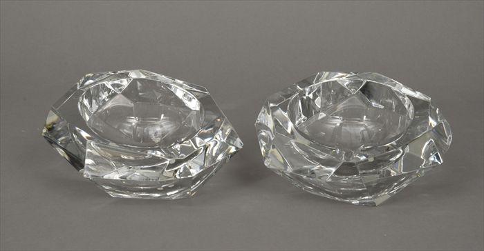 Appraisal: Pair of Baccarat Faceted Glass Ashtrays Acid stamped mark x