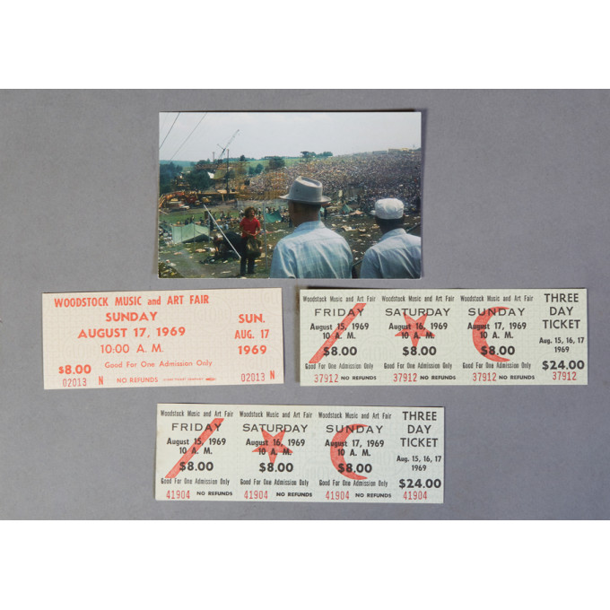 Appraisal: Four Pieces of Original Woodstock Memorabilia consisting of a postcard