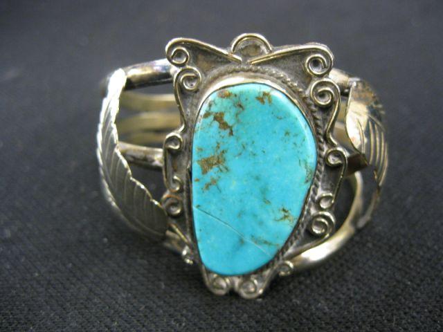 Appraisal: Indian Sterling Silver Turquoise Cuff Bracelet older unmarked setting stone