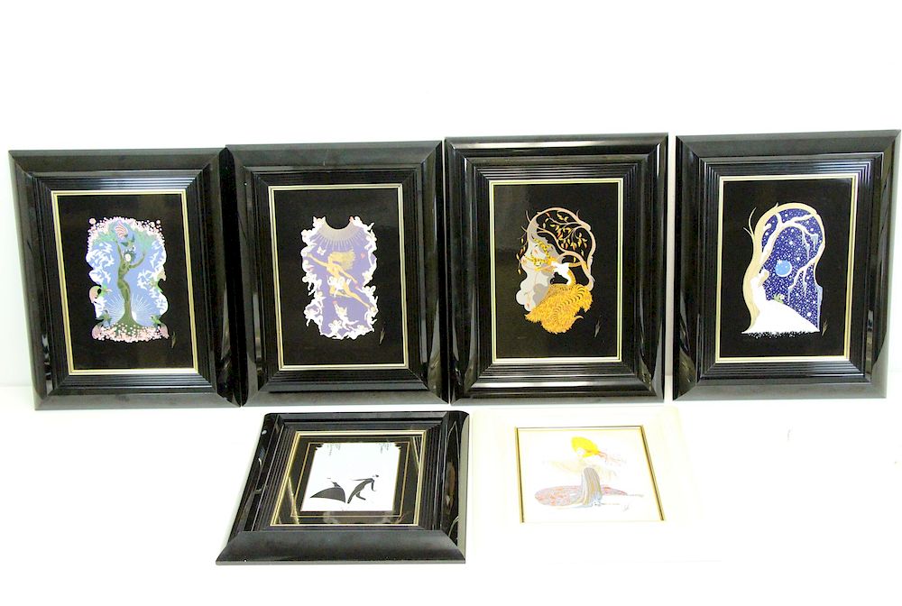 Appraisal: ERTE RUSSIAN-AMERICAN - Lot of Six Enamel on Porcelain Plaques