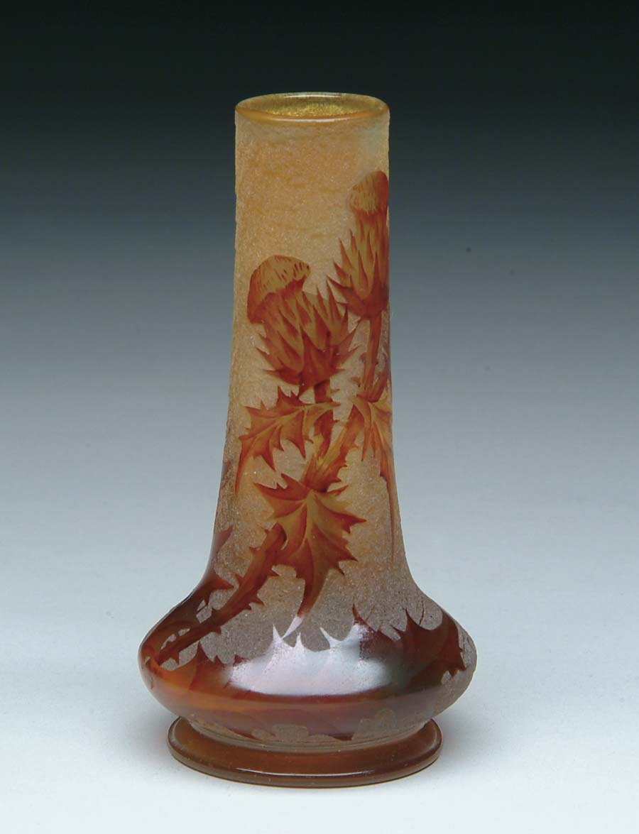 Appraisal: DAUM THISTLE VASE Wonderful Daum vase has cameo thistle flowers