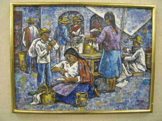 Appraisal: Epifanio Ortega Tempera on Masonite market scene with vendors listed