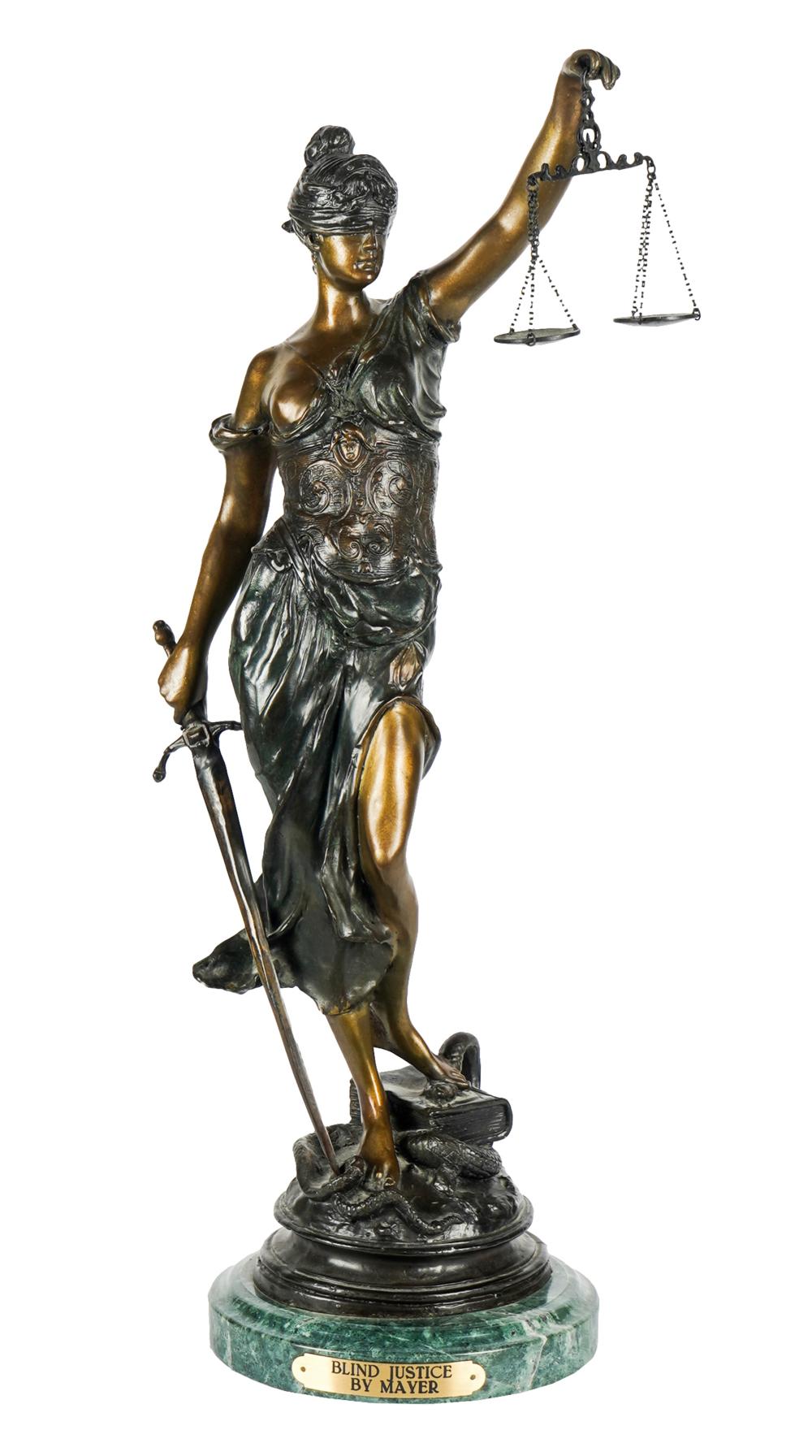 Appraisal: ALOIS MAYER - BLIND JUSTICEbronze mounted marble plinth signed A