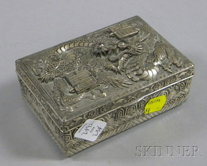 Appraisal: Japanese Dragon Box cover with silver repousse of a ferocious