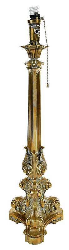 Appraisal: Brass Converted Candelabra Lamp th century fluted three sided column