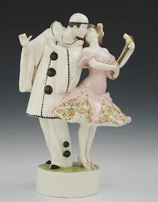 Appraisal: A Goldscheider Glazed Earthenware Figural Pierrot and Banjo Player A