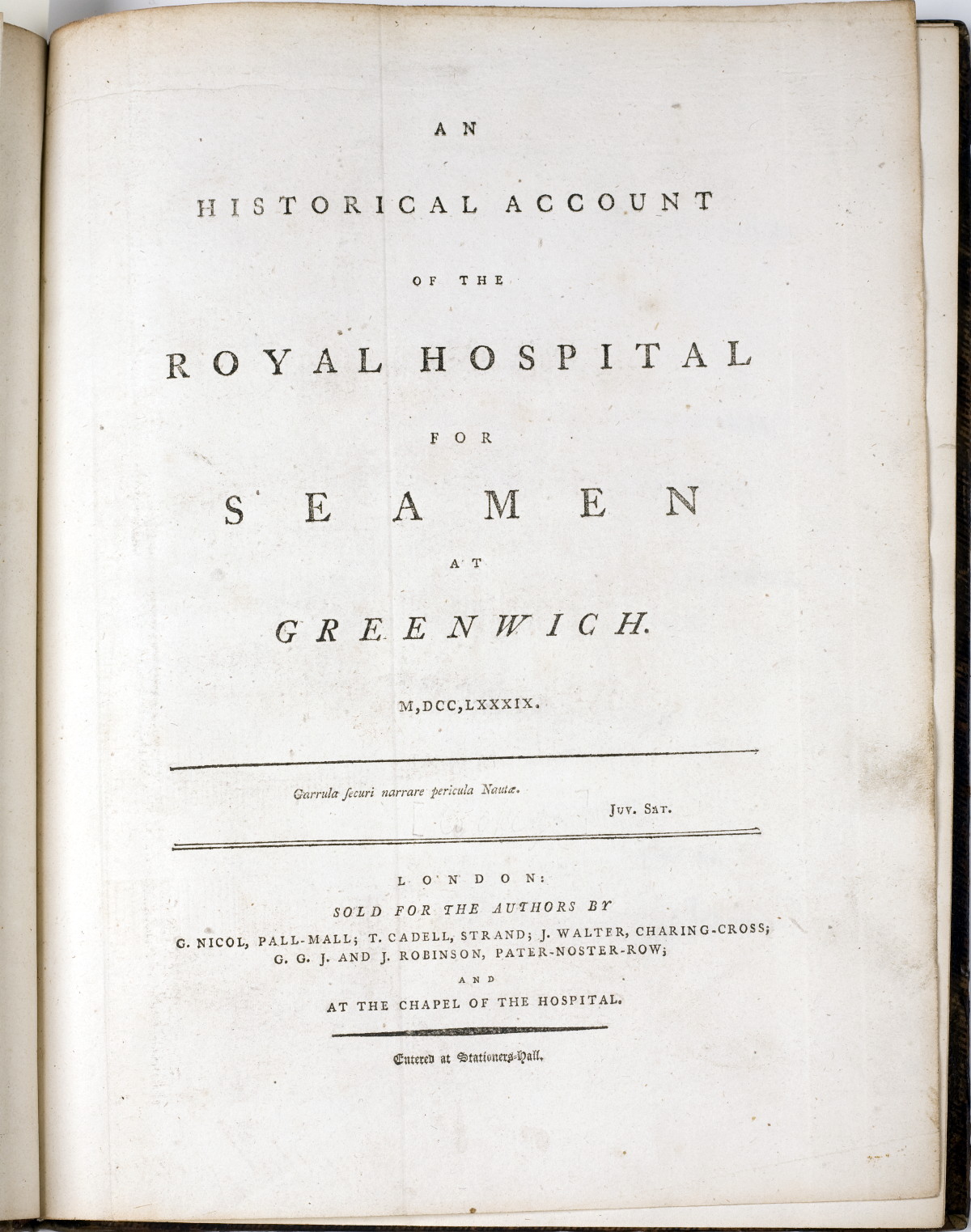 Appraisal: A HISTORICAL ACCOUNT OF THE ROYAL HOSPITAL FOR SEAMEN AT