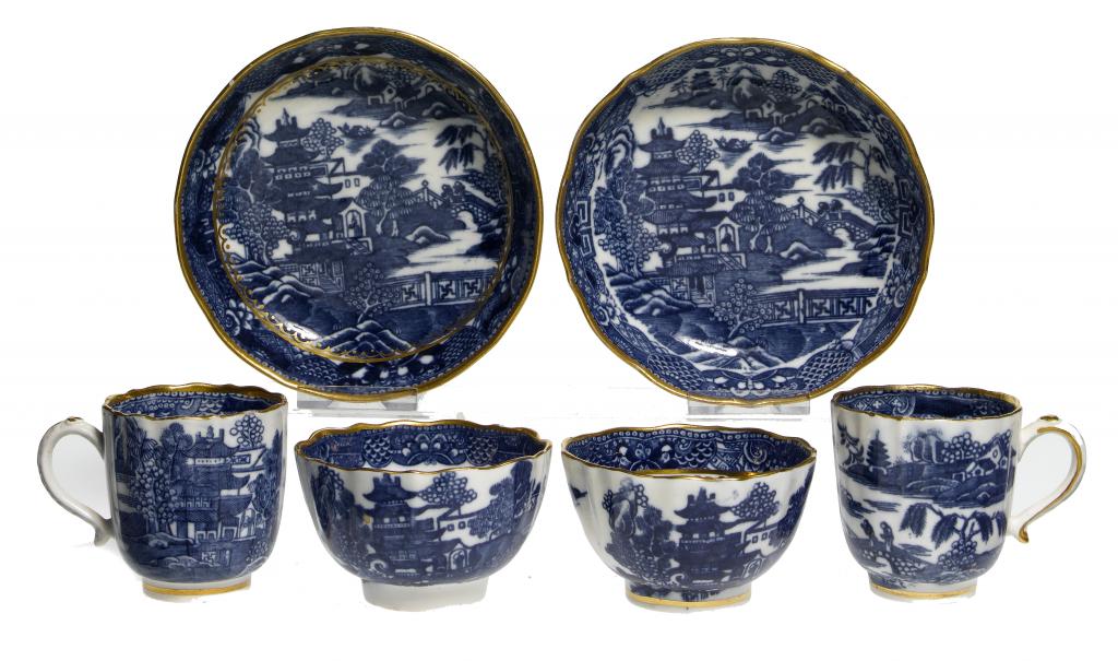 Appraisal: TWO CAUGHLEY TRIOS transfer printed in underglaze blue with the