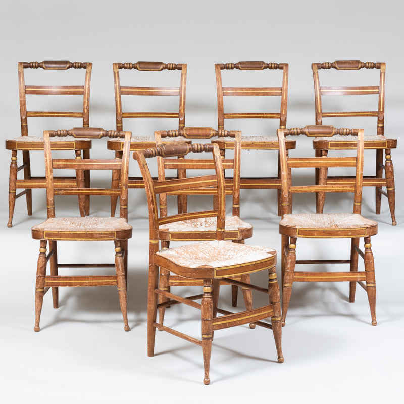 Appraisal: Set of Eight Federal Grain Painted and Parcel-Gilt Rush Seat