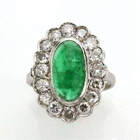 Appraisal: Cabochon Emerald and Diamond Ring Estimate -