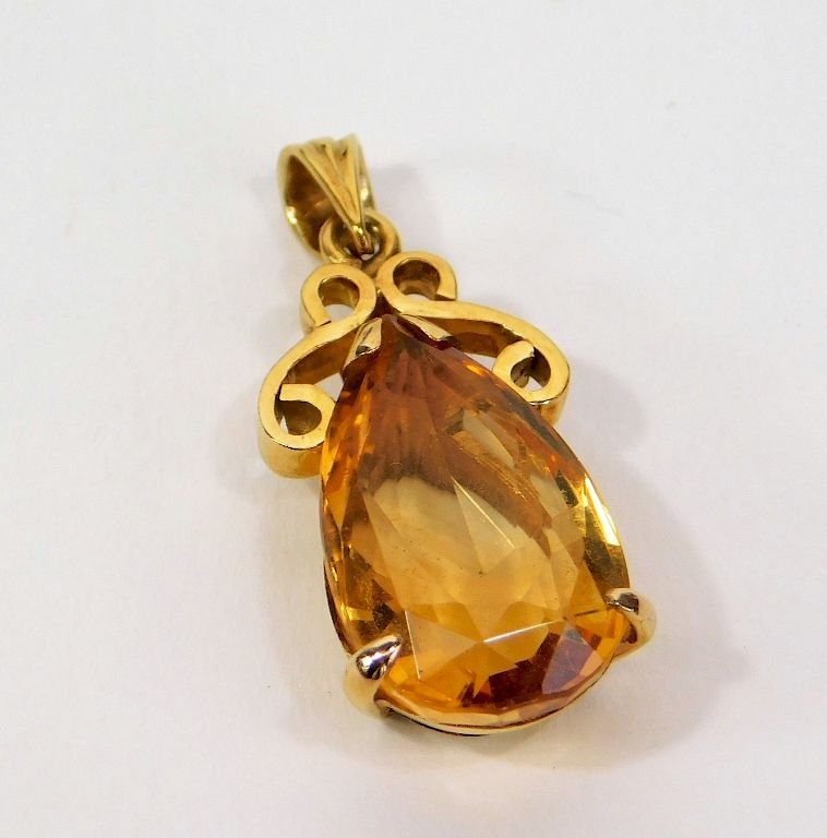 Appraisal: K Gold Pear Shape Citrine Necklace Pendant China Contemporary Pear