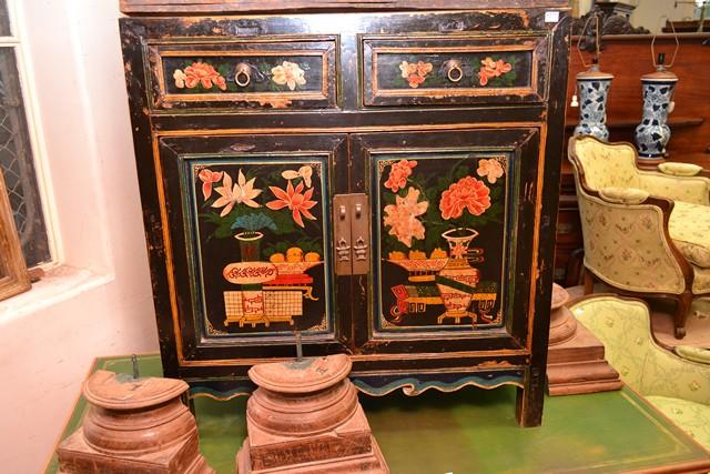 Appraisal: A MONGOLIAN LACQUERED CHEST WITH FLORAL DECORATION