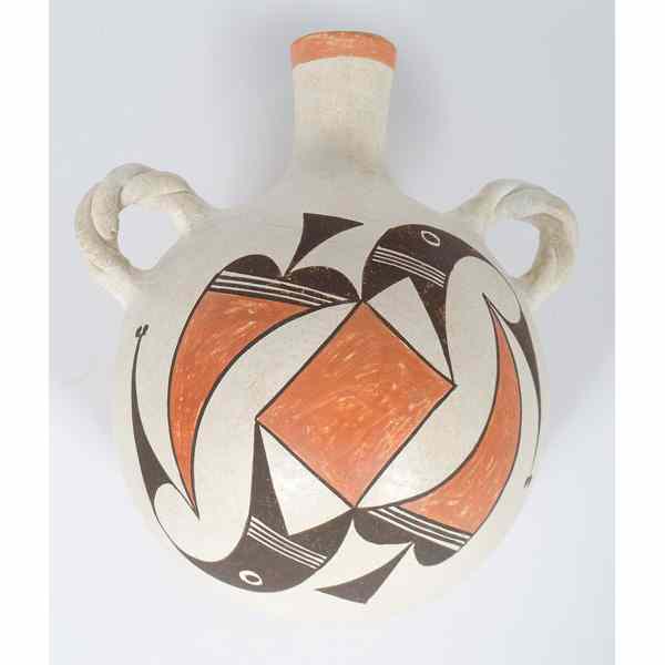 Appraisal: Lucy Lewis Acoma Canteen with twisted handles elongated spout and