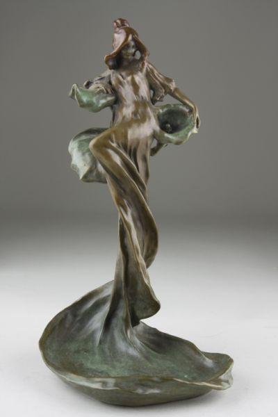 Appraisal: Art Nouveau Style Bronze Figurine a young woman in a