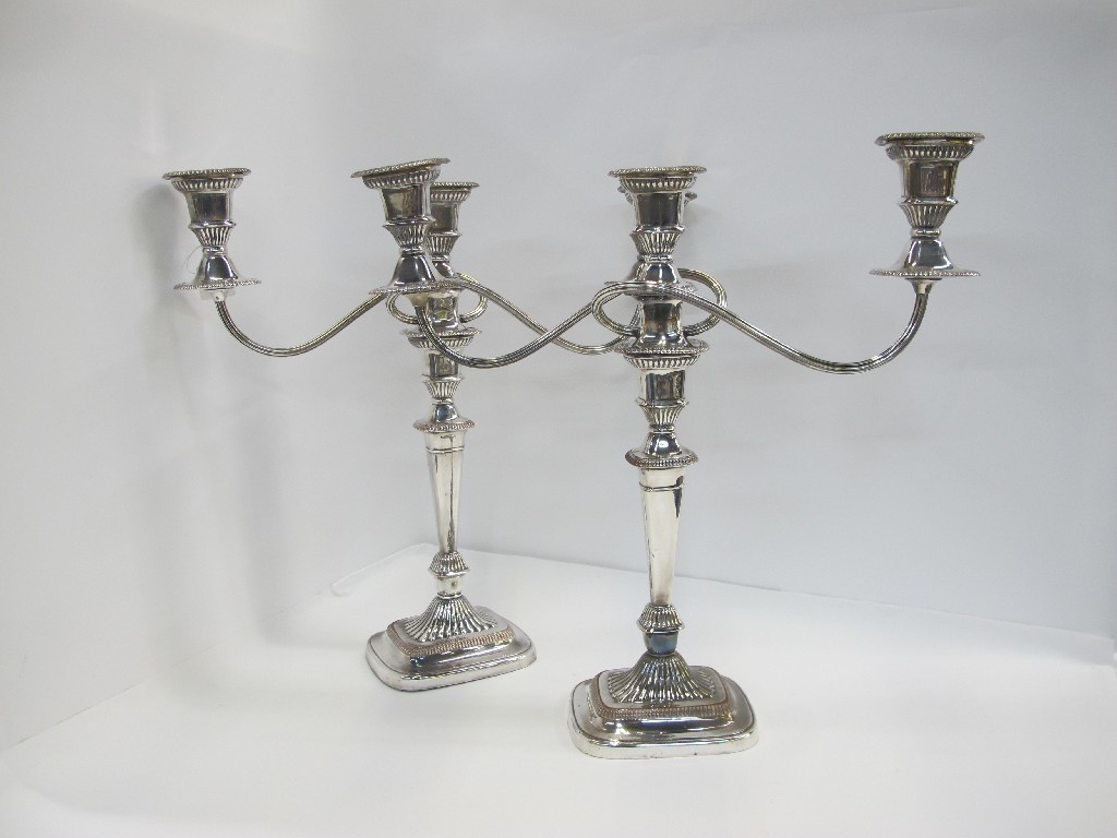 Appraisal: A pair of three branch silver plated candelabra