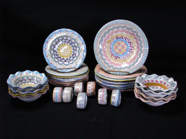 Appraisal: MacKenzie-Childs Artist Decorated Porcelain Plates and Bowls including eight inch