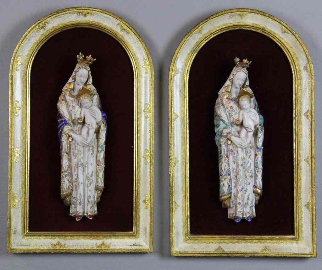 Appraisal: Pair of Porcelain Madonnas Child by PatterinoPolychrome painted Madonnas and