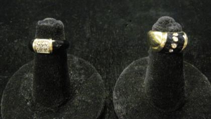 Appraisal: Two karat yellow gold diamond and black enamel ringsOne ring