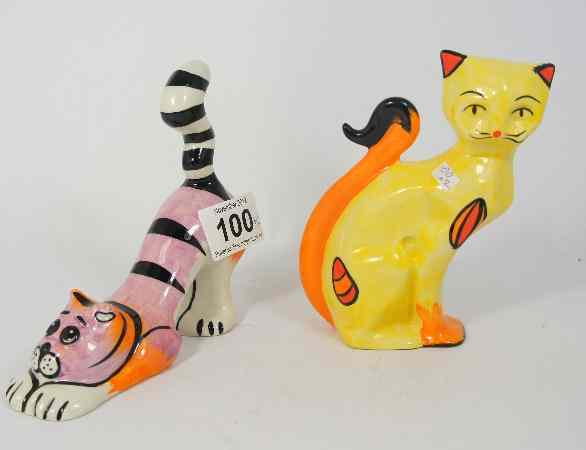 Appraisal: Lorna Bailey Prototype Comical Cats Yellow Siamese Cat and Purple