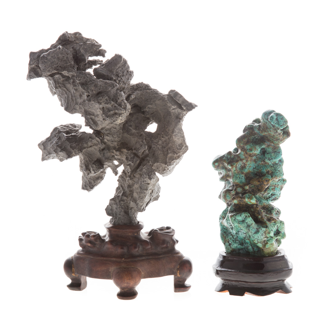 Appraisal: Two Chinese scholar's stones including natural-forming metal ore mounted on