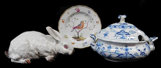 Appraisal: Three th C Continental ceramics Meissen seconds plate with bird