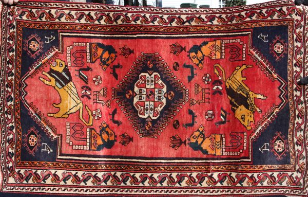 Appraisal: Semi-antique Persian pictorial tribal rug ' x ' Good condition