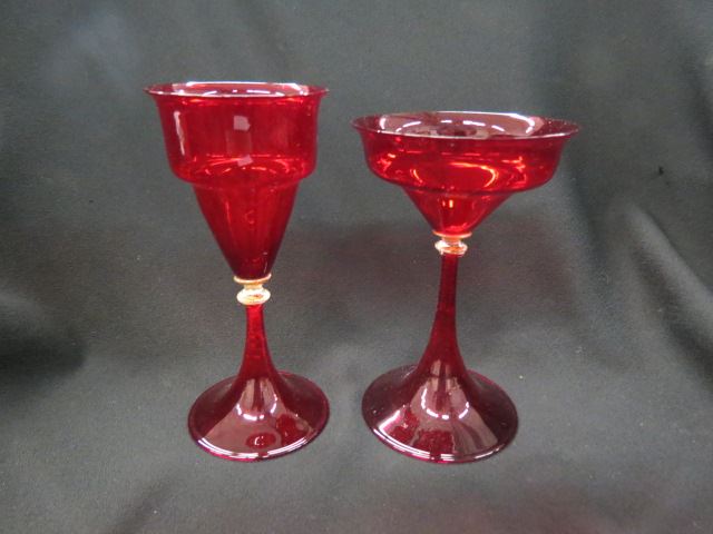 Appraisal: pc Venetian Art Glass Stemware rich ruby red with gold