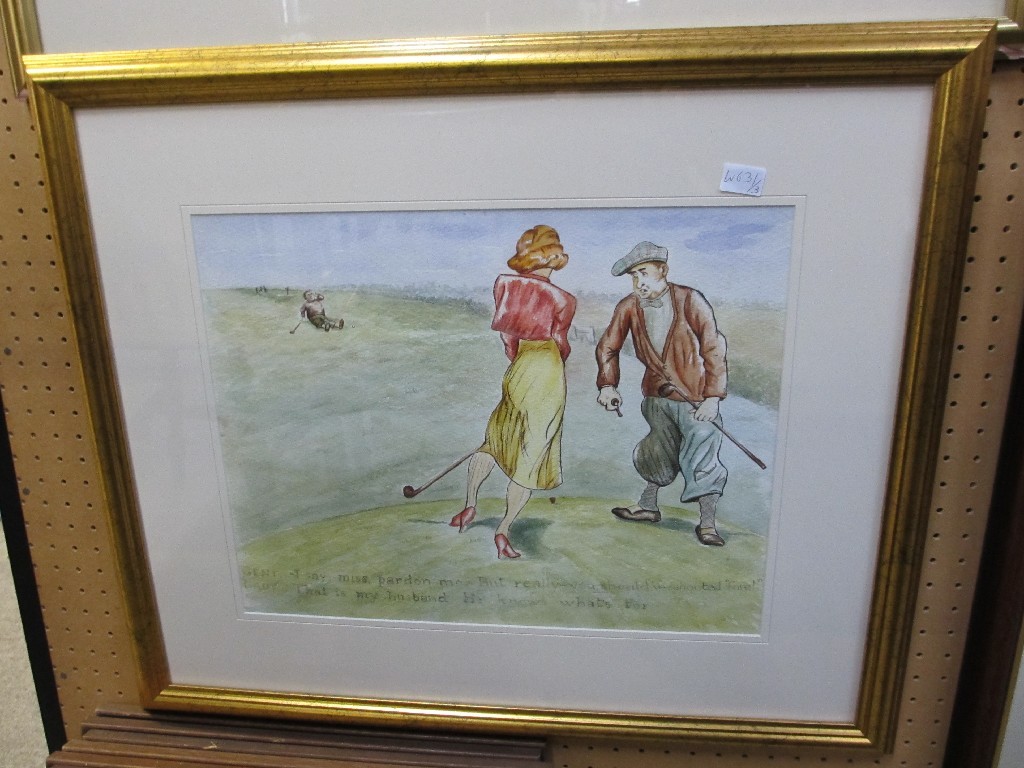 Appraisal: Watercolour golfing cartoon unsigned