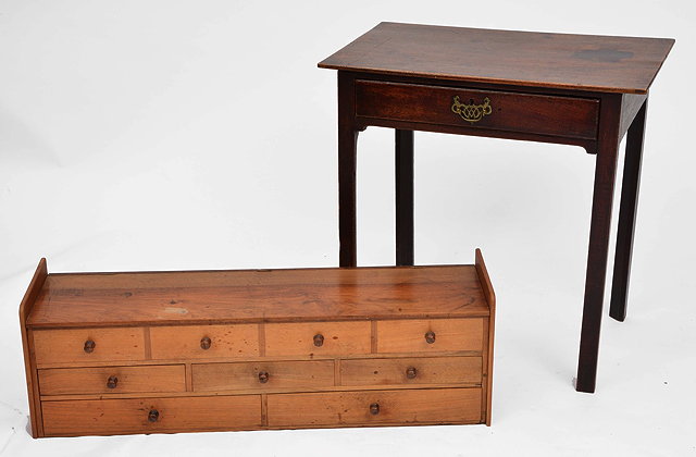 Appraisal: A GEORGIAN RECTANGULAR MAHOGANY SIDE TABLE with one drawer brass