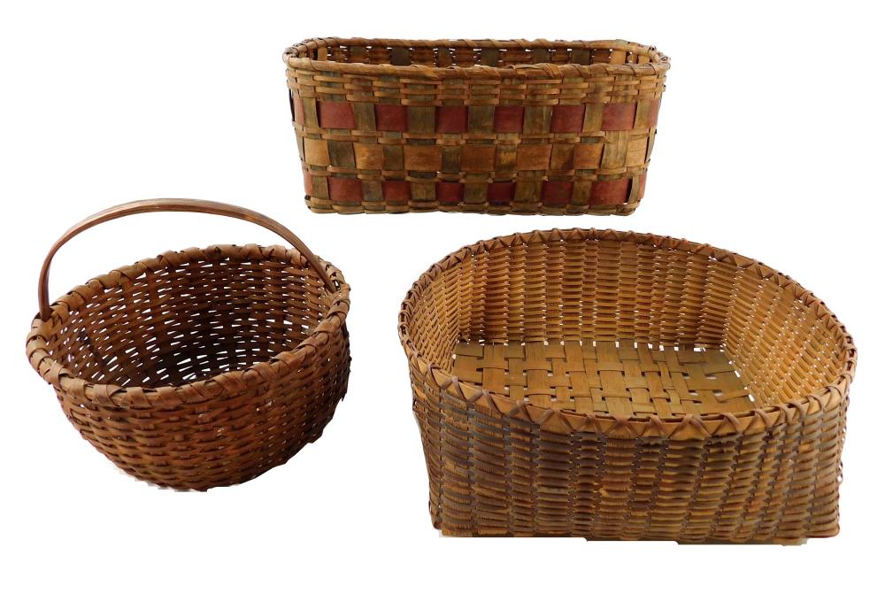 Appraisal: Three woven splint baskets American th early th C including