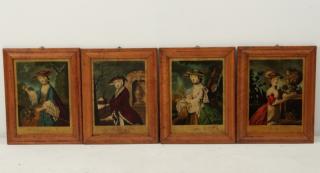 Appraisal: FRAMED CHROMO LITHOGRAPH PORTRAITS GROUP OF BIRDS EYE MAPLE FRAMED